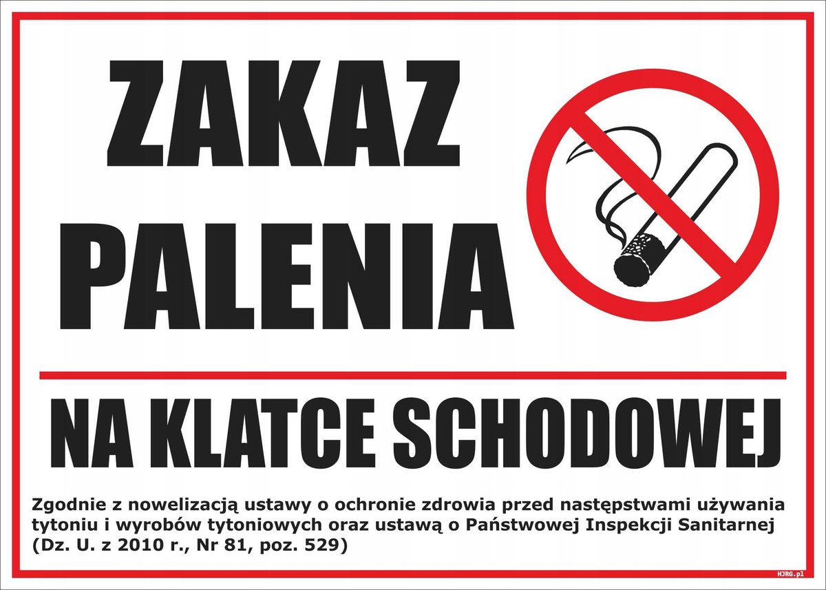 Tablica Zakaz palenia na klatce schodowej 25x35cm PCV 1mm