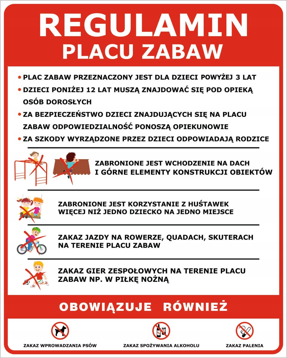 Tablica Regulamin placu zabaw 5, 80x100cm dibond 3mm