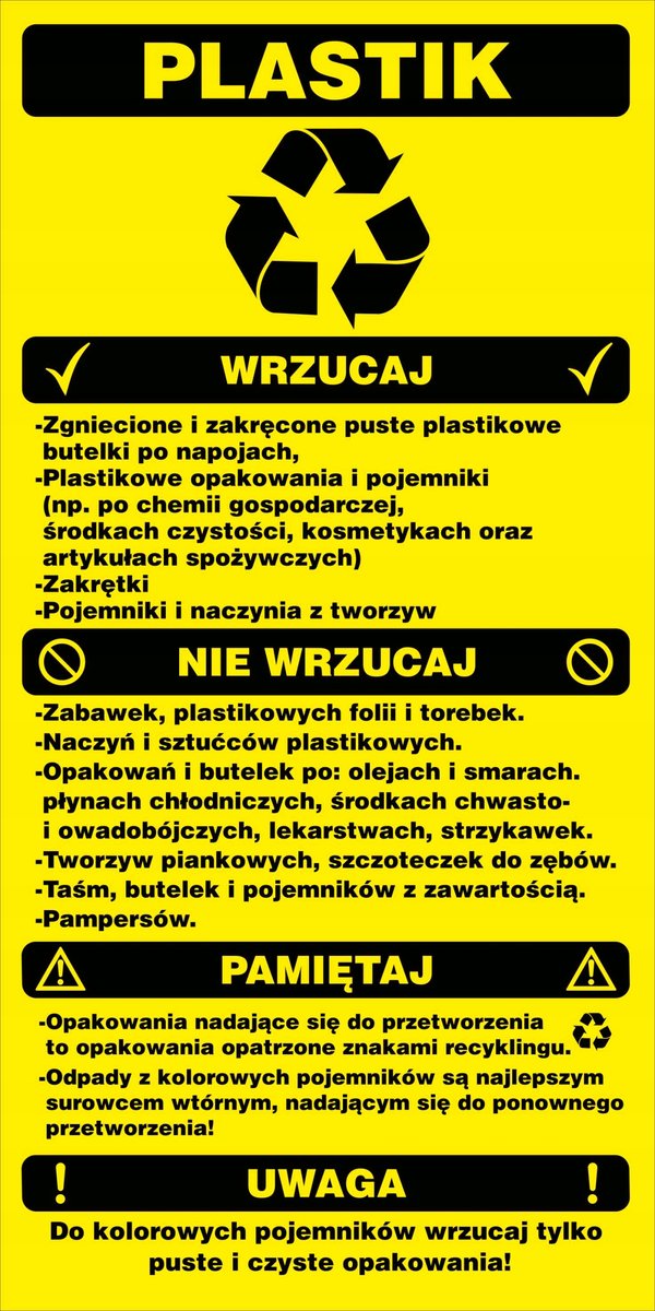 Naklejka SEGREGACJA ODPADÓW, PLASTIK 25x50cm