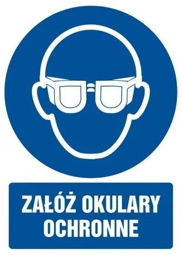 Tablica BHP Znak - Załóż okulary ochronne 21x30cm PCV 1mm