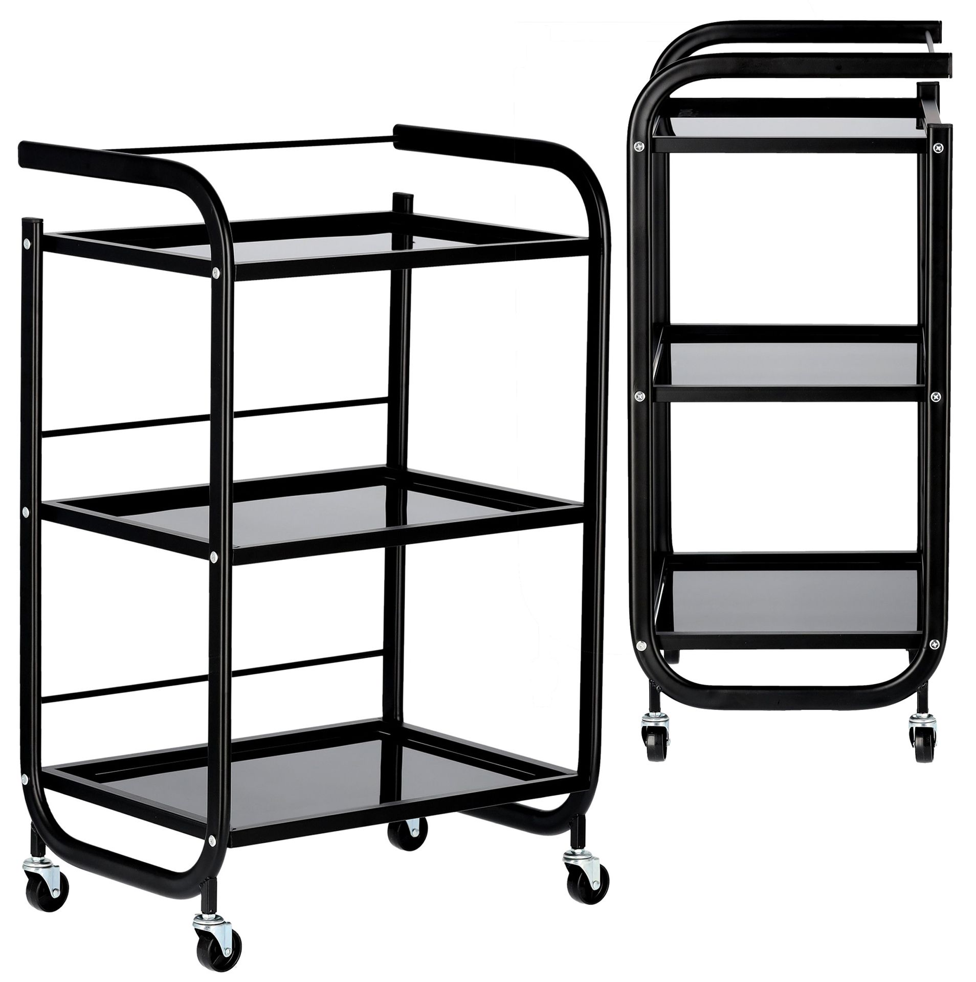 Pomocnik kosmetyczny fryzjerski do salonu 1027A uniwersalna szafka wózek stolik na kółkach z trzema szklanymi półkami