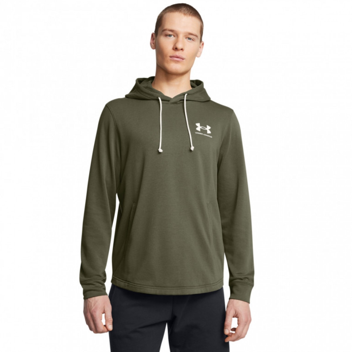Męska bluza dresowa nierozpinana z kapturem Under Armour UA Rival Terry Lc Hd - oliwkowa/khaki - UNDER ARMOUR