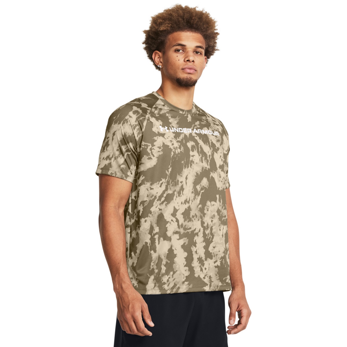 Męska koszulka treningowa Under Armour UA Tech Abc Camo Ss - brązowa - UNDER ARMOUR