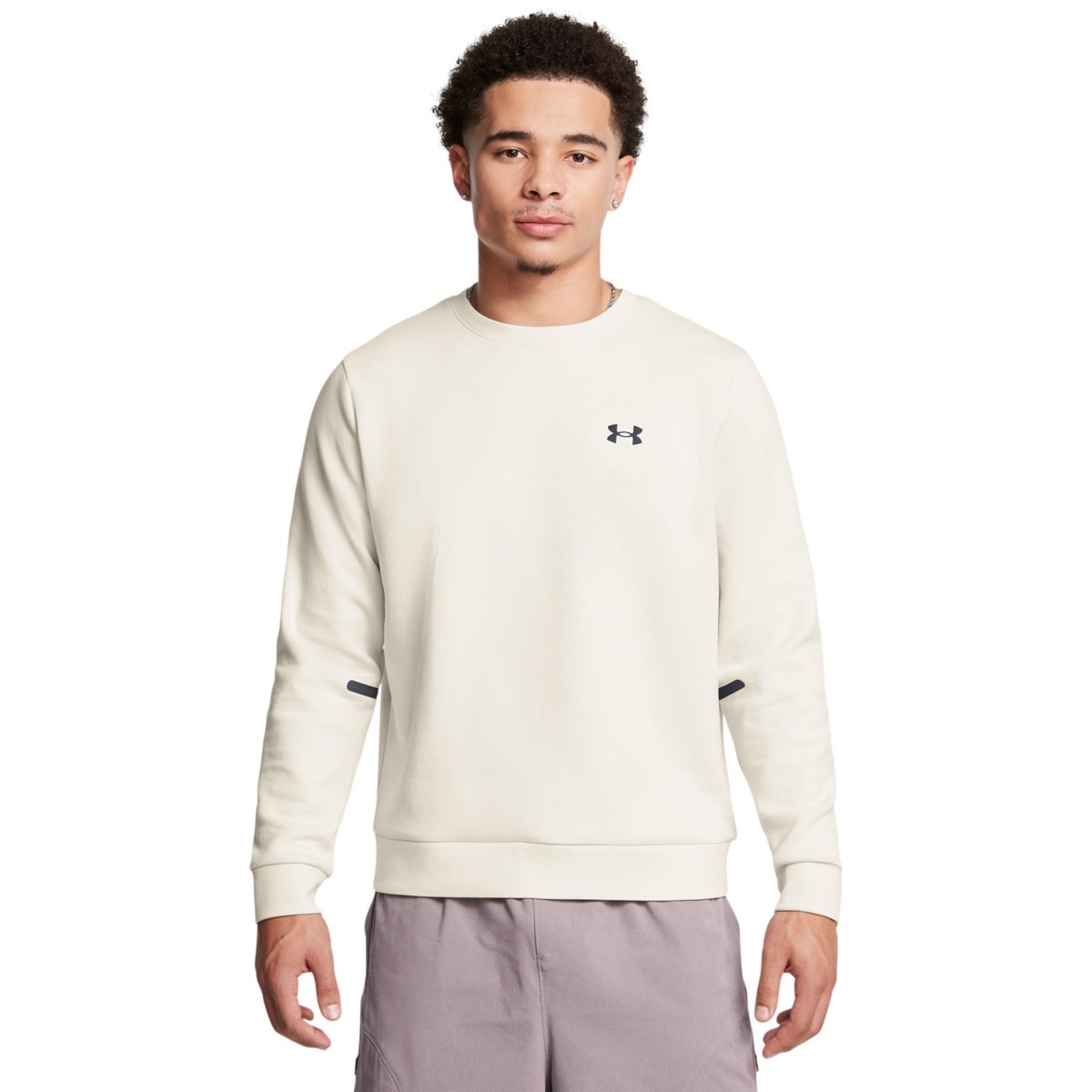 Męska bluza dresowa  nierozpinana bez kaptura Under Armour UA Unstoppable Flc Crew Eu - beżowa - UNDER ARMOUR
