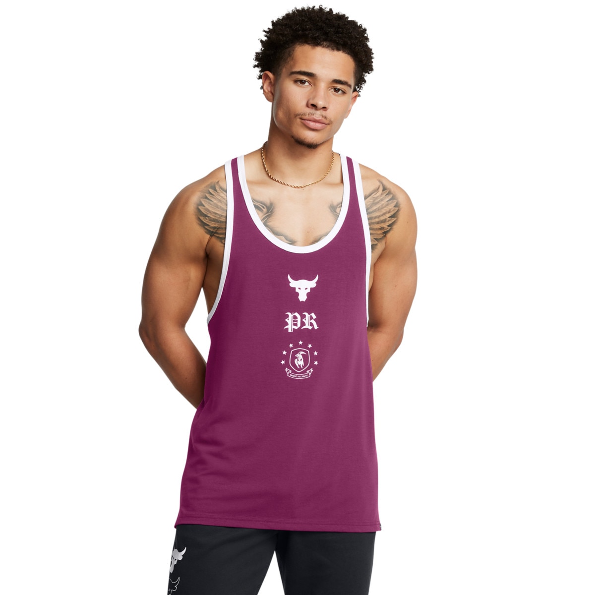 Męski top treningowy Under Armour Project Rock Racer Tank Boh - fioletowy - UNDER ARMOUR