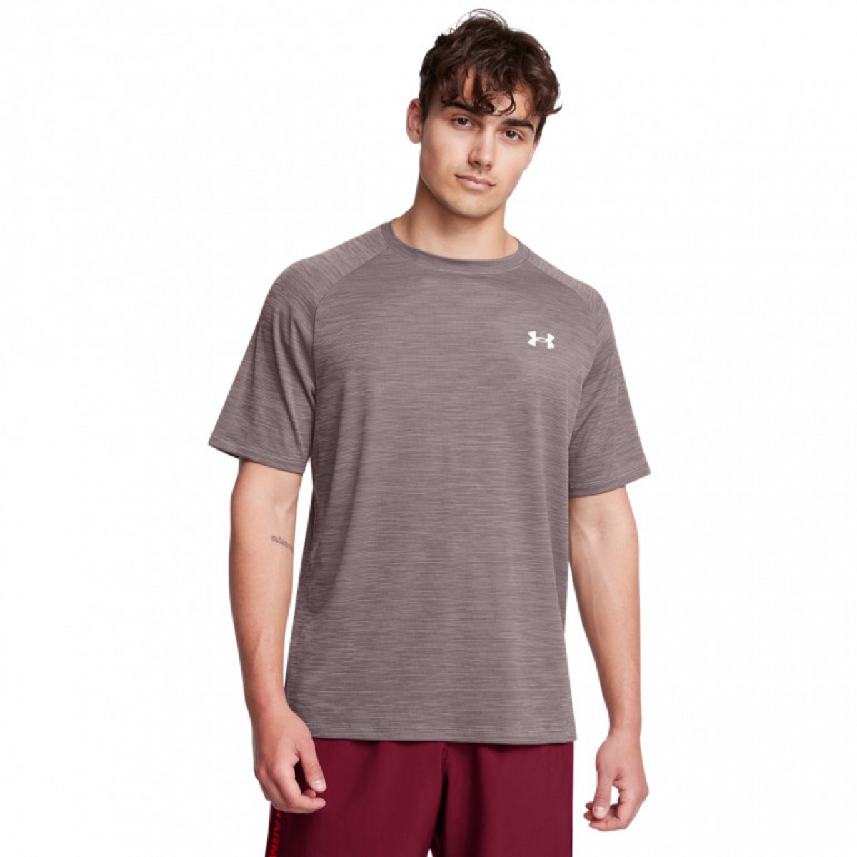 Męska koszulka treningowa Under Armour UA Tech Textured SS - brązowa - UNDER ARMOUR
