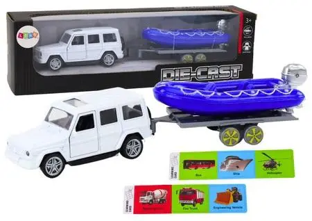 Terenówka z przyczepą i motorówką - Leantoys