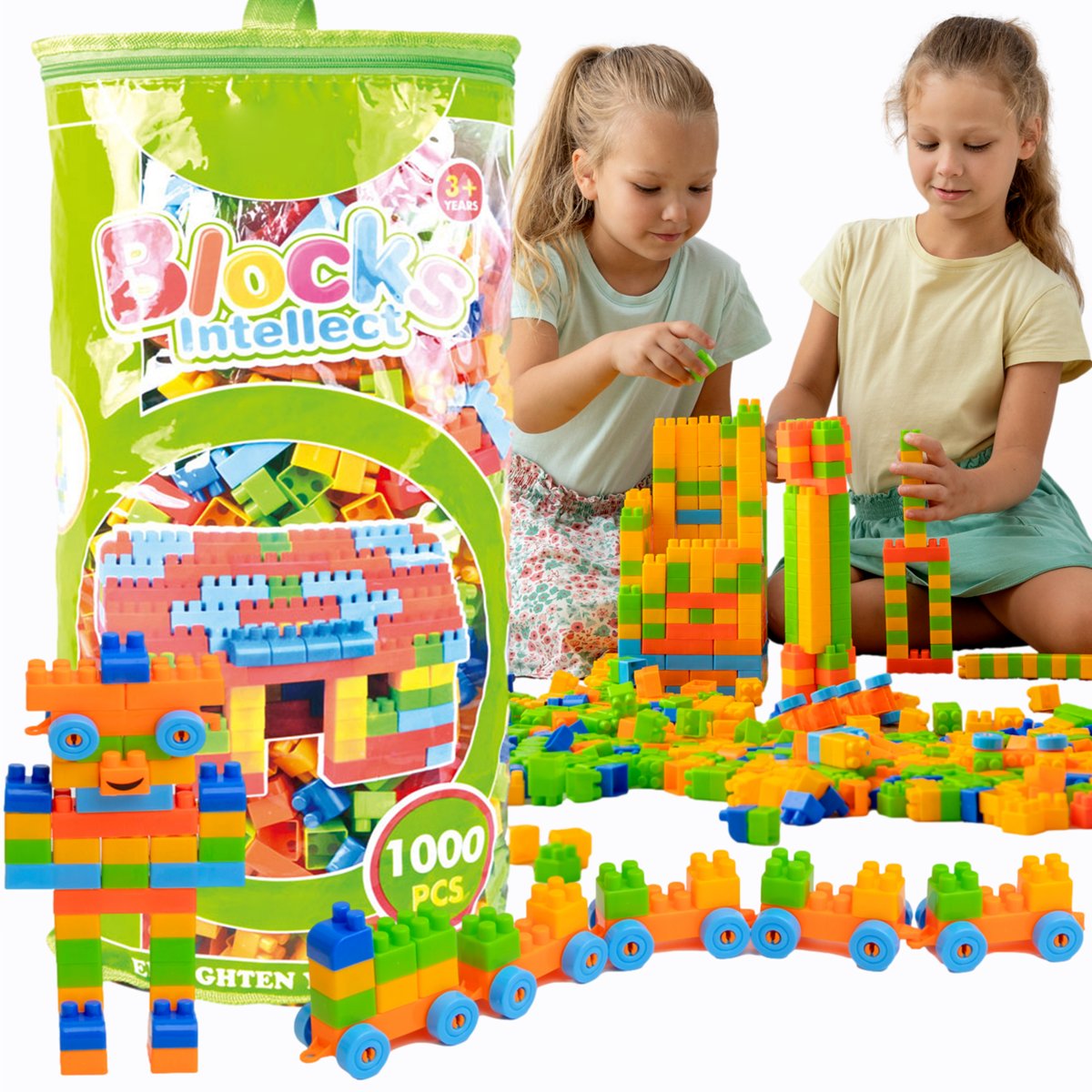 KLOCKI KONSTRUKCYJNE DUŻE PLASTIKOWE KLASTYCZNE ZESTAW KLOCKÓW w Torbie 1000szt KOŁA WOREK