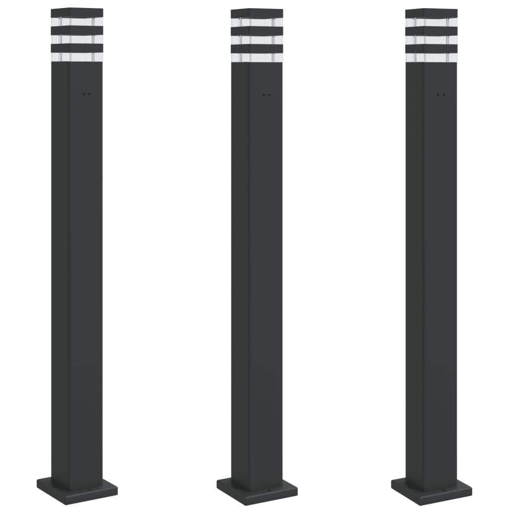 vidaXL Zewnętrzne lampy stojące, z gniazdem, 3 szt., czarne, 110 cm