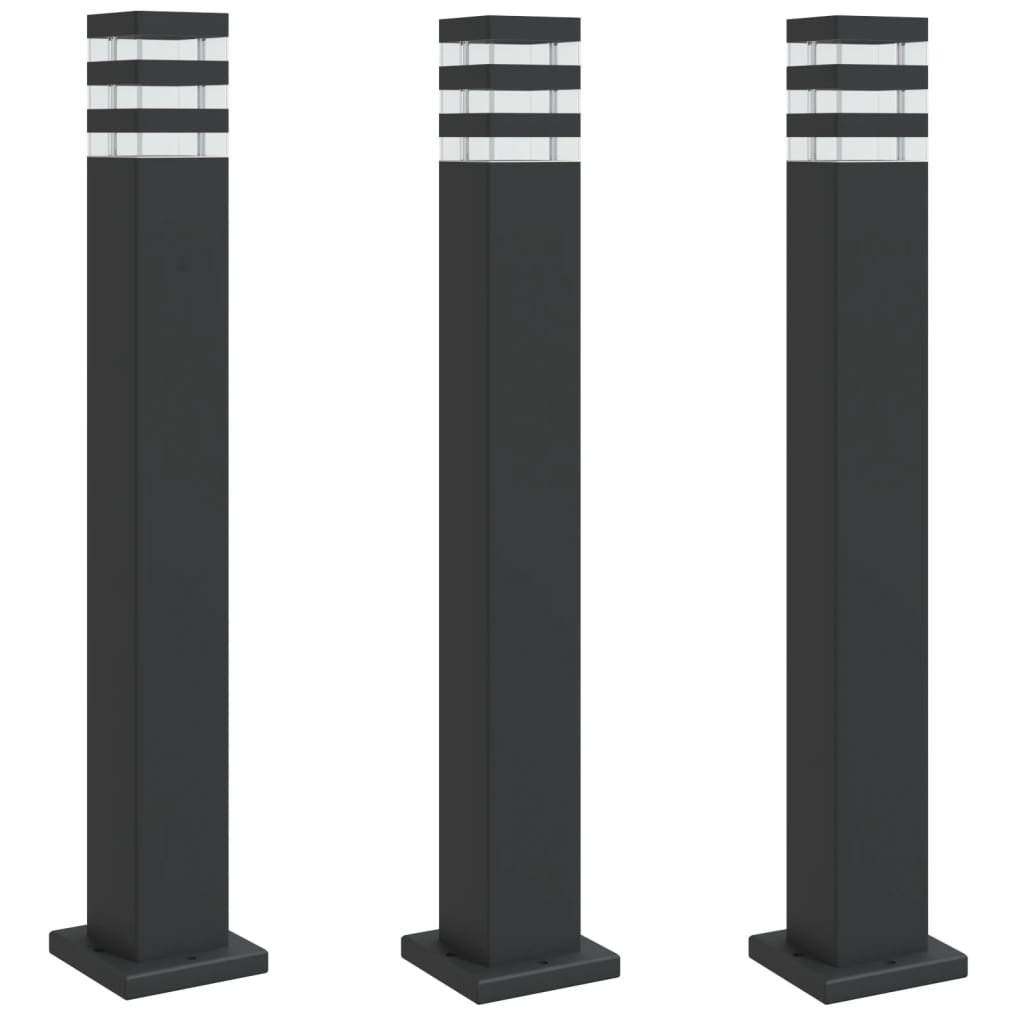 vidaXL Zewnętrzne lampy stojące, 3 szt., czarne, 80 cm, aluminium