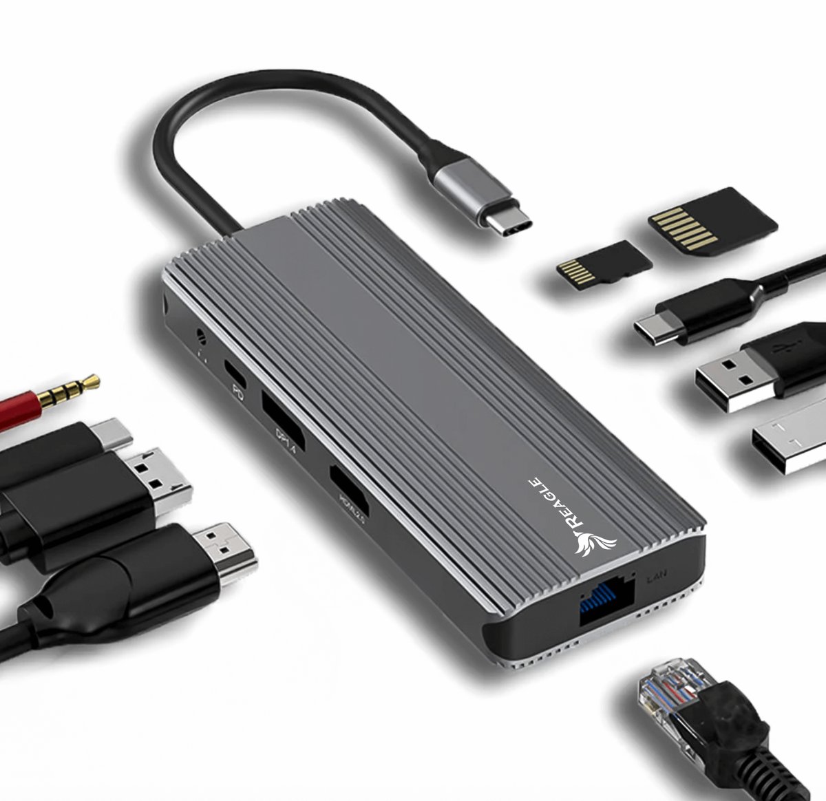 REAGLE HUB USB-C 10w1 DisplayPort 1.4 HDMI 2.1 8K 4K 144Hz Display Port M1