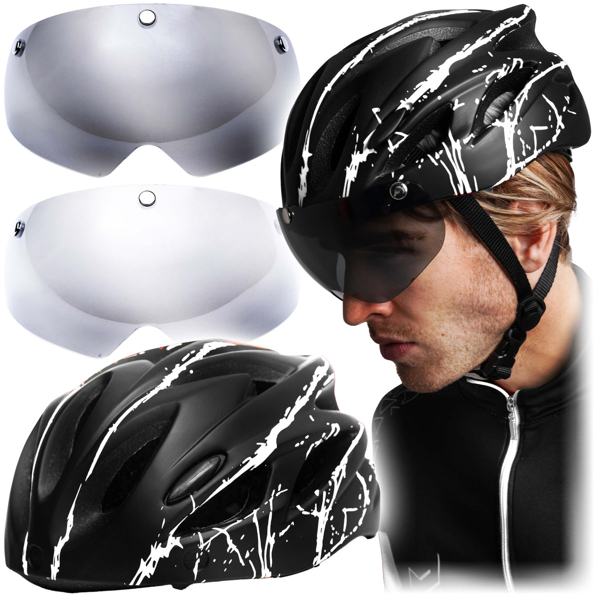 KASK ROWEROWY męski damski LEKKI REGULOWANY na rower z 2 szybkami 54-62 cm