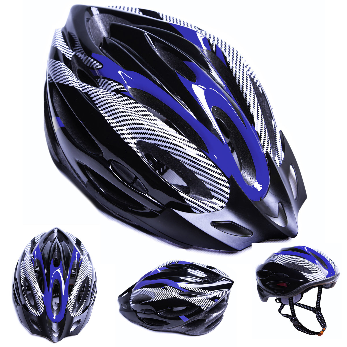 Kask rowerowy męski damski NIEBIESKI CZARNY kolarski regulowany M L 54-62cm