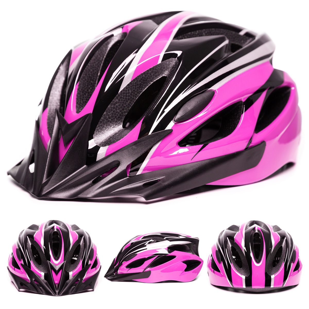 Kask rowerowy męski damski CZARNY RÓŻOWY miejski regulowany M L 54-62 cm