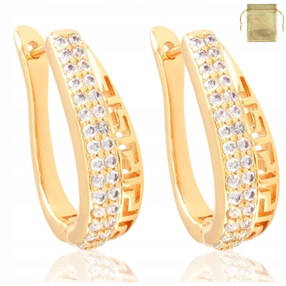 KOLCZYKI ZE STALI CHIRURGICZNEJ Z CYRKONIAMI ZŁOTE / POZŁACANE + DARMOWE DODATKI 18K