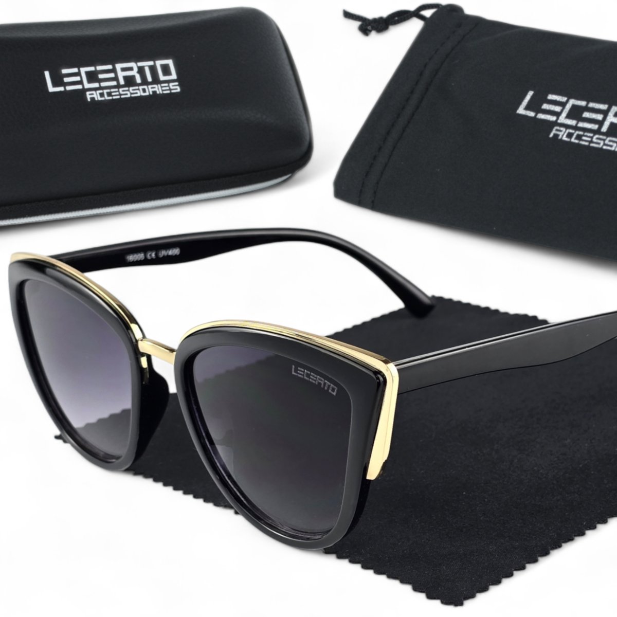 Okulary przeciwsłoneczne damskie Kocie Oczy LECERTO zestaw