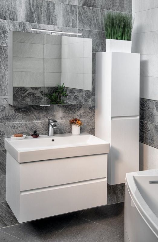 Sapho Filena 85 Zestaw szafka podumywalkowa 82x43x51,5 cm + umywalka meblowa 85x45 cm + słupek boczny 35x30x140 cm + szafka wisząca z lustrem i oświetleniem LED 80x16x70 cm biały/biały mat KSET-060 - odbiór osobisty: Kraków, Warszawa
