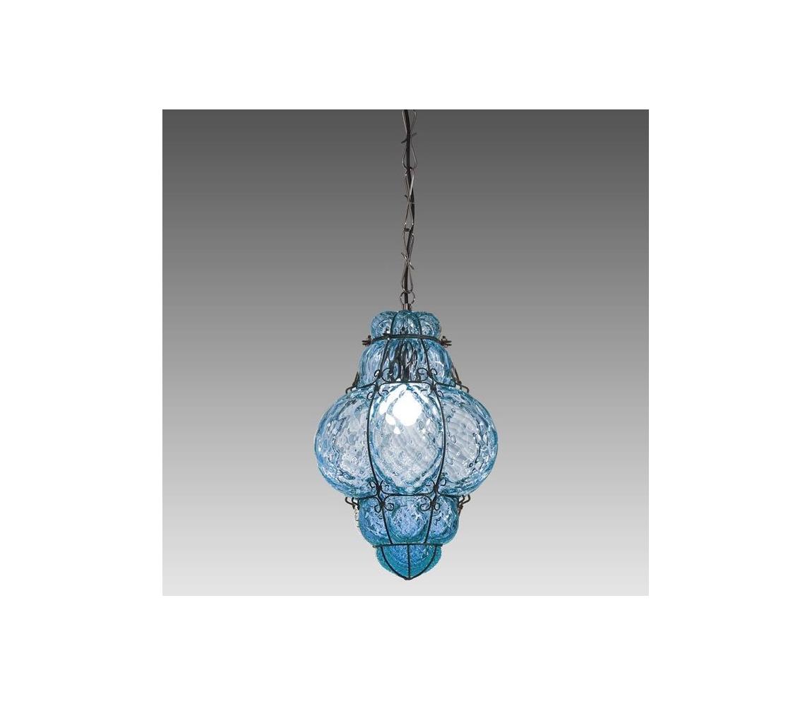 SIRU- Żyrandol na łańcuchu CLASSIC 1xE27/60W/230V śr. 30 cm niebieski/czarny Szkło weneckie