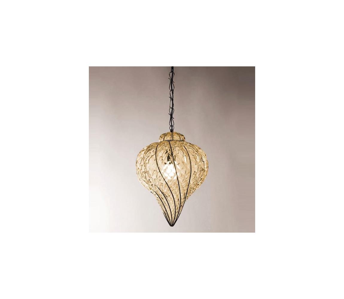 SIRU - Żyrandol na łańcuchu GOCCIA 1xE27/60W/230V pr.25 cm beżowy/brązowy szkło weneckie