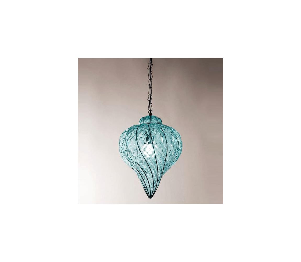 SIRU - Żyrandol na łańcuchu GOCCIA 1xE27/60W/230V śr. 25 cm niebieski/brązowy szkło weneckie