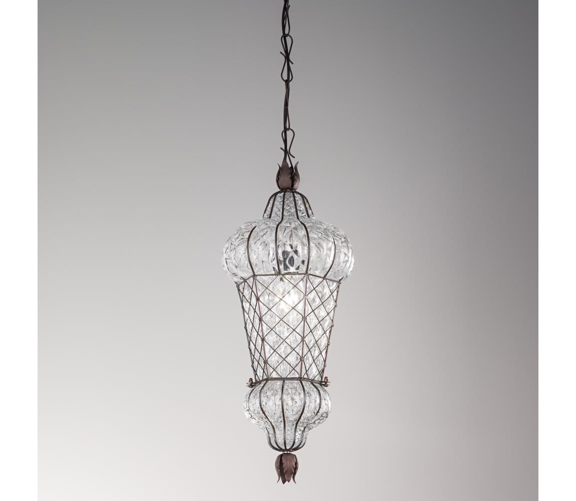 SIRU - Żyrandol na łańcuchu BABÀ 1xE27/60W/230V śr. 30 cm przezroczysty/brązowy szkło weneckie