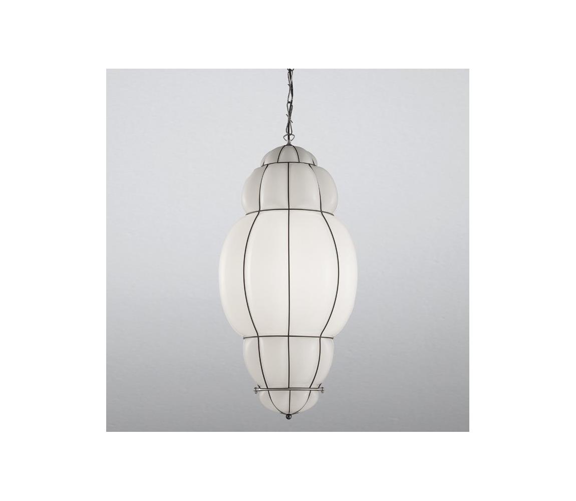 SIRU - Żyrandol na łańcuchu RIVISTO 1xE27/60W/230V śr. 45 cm czarny/biały szkło weneckie