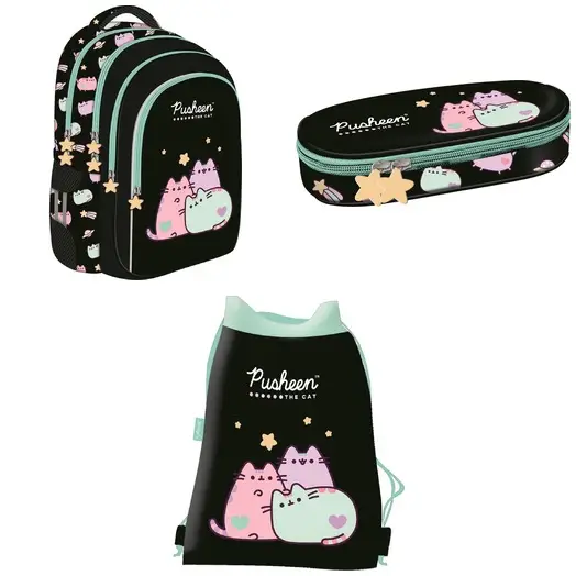Plecak szkolny Pusheen + piórnik + worek na buty czarny Majewski