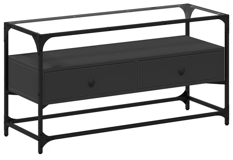 Czarna Szafka Pod Tv Ze Szklanym Blatem T8-C45