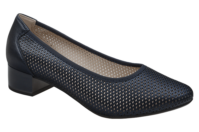 Czółenka CAPRICE 9-22501-807 H Navy Perlato, Granatowe, w komfortowej Tęgości H, Ażurowe