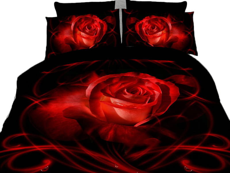Pościel 3D - Róża na Czarnym tle - 140x200 3 części