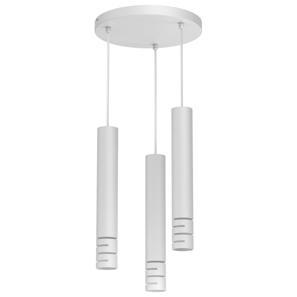 Biała, matowa lampa z tubami na zwisach LX 5753 z serii TIBIA STRIPE