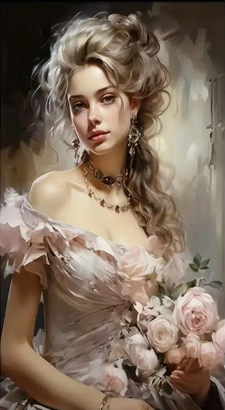 Diamentowa Mozaika Kobieta Młoda Dama Z Bukietem 30x40