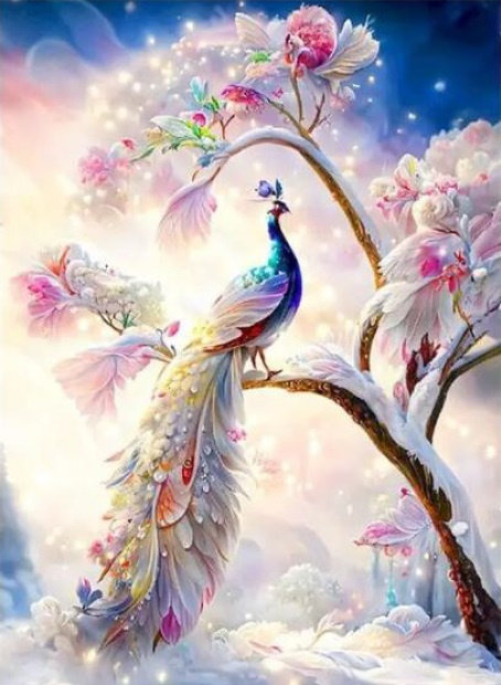 Diamentowa Mozaika Kotek Paw Na Gałęzi Z Białym Ogonem 30x40