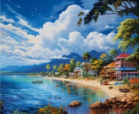 Diamentowa Mozaika Domki Na Tropikalnej Plaży 30x40