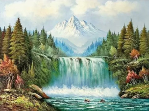 Diamentowa Mozaika Krajobraz Z Wodospadem I Górą, 30x40