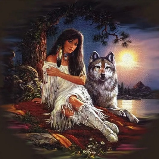 Diamentowa Mozaika Kobieta Indianka I Wilk 30x40