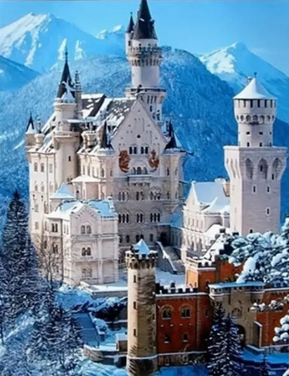 Diamentowa Mozaika Zima Zamek Neuschwanstein 30x40