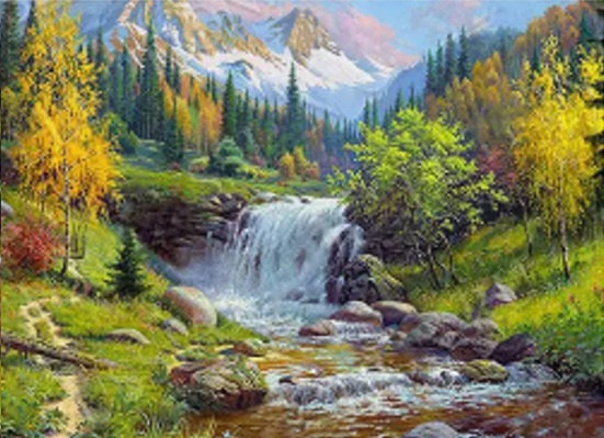 Diamentowa Mozaika Krajobraz Z Górską Rzeką 30x40