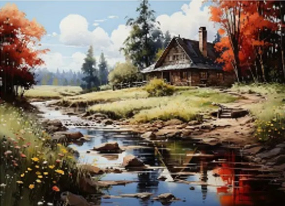 Diamentowa Mozaika Krajobraz Domek Nad Rzeką, 30x40