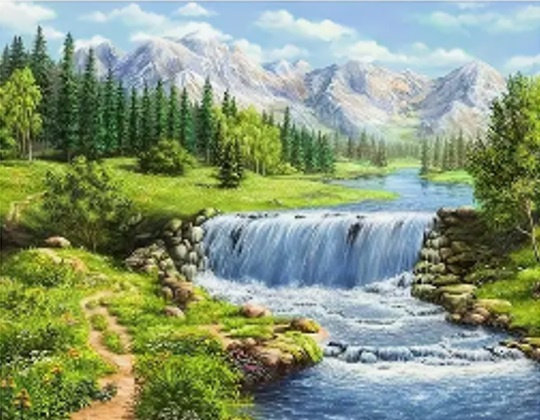 Diamentowa Mozaika Krajobraz Rwąca Rzeka Na Tle Gór, 30x40