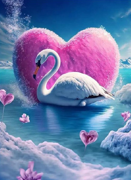 Diamentowa Mozaika Łabędź Na Tle Zmarzniętego Serca 30x40