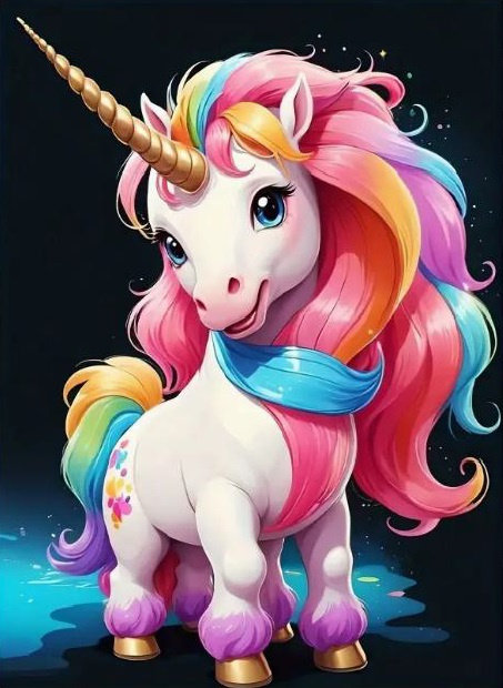 Diamentowa Mozaika Diamentowa Mozaika Jednorożec Młody Z Tęczową Grzywą Na Czarnym Tle, 30x40