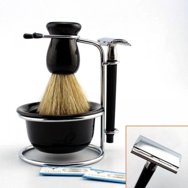 The Double Edged Razor Pack Black Zestaw do Golenia Brody Maszynka Pędzel  Miseczka i Stojak