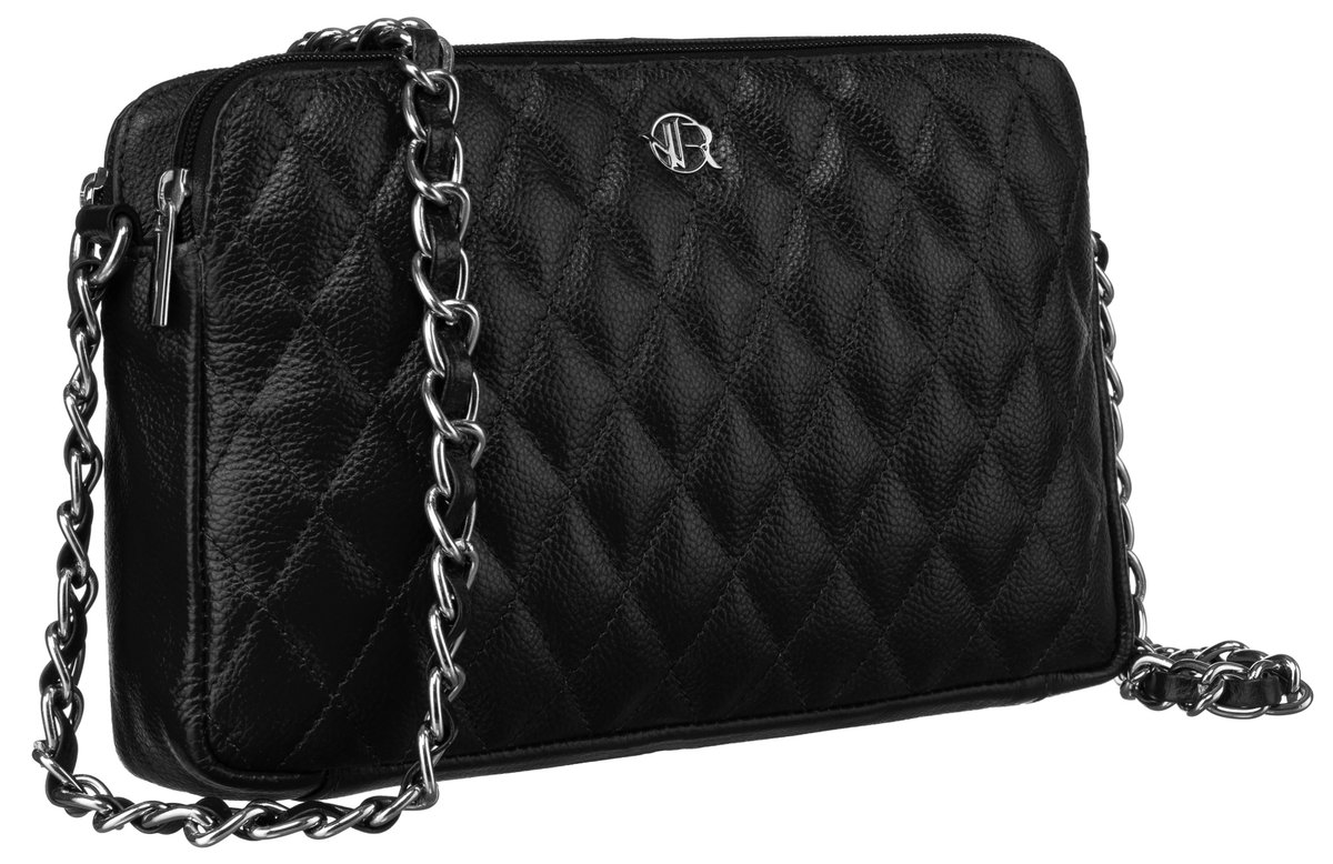Torebka damska skórzana Rovicky pikowana listonoszka kopertówka crossbody, czarny