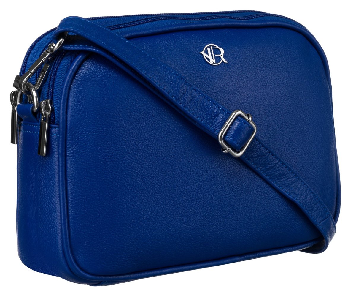 Skórzana torebka damska Rovicky na suwak listonoszka crossbody miejska, niebieski