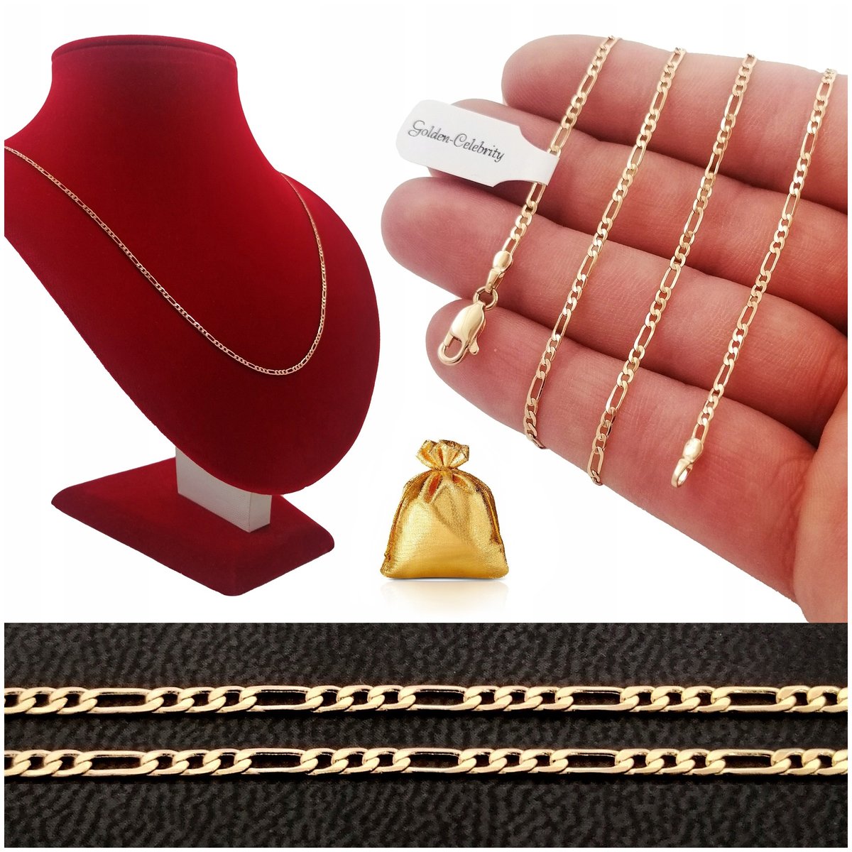 ZŁOTY ŁAŃCUSZEK DAMSKI FIGARO STAL CHIRURGICZNA / DELIKATNY / SOLIDNY 2 MM