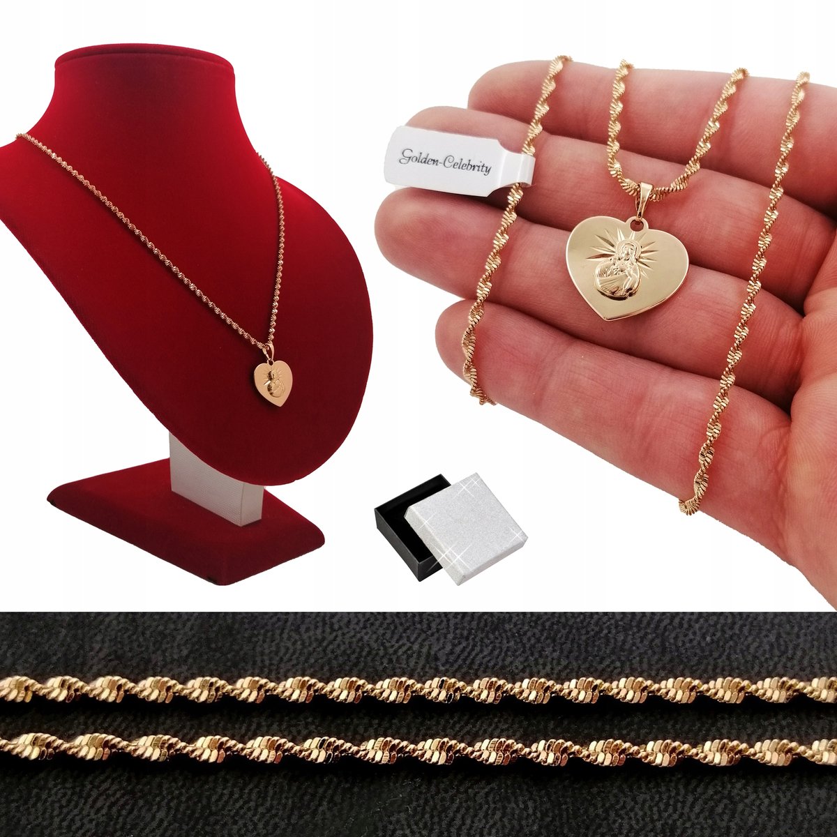 NASZYJNIK ZŁOTY SZKAPLERZ ZE STALI CHIRURGICZNEJ ŁAŃCUSZEK ZAWIESZKA 55 CM