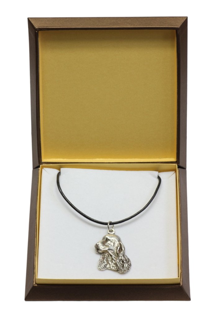 Cocker spaniel angielski - naszyjnik z psem w pudełku prezentowym, posrebrzany medalion dla fana psów, efektowna zawieszka marki Art-Dog