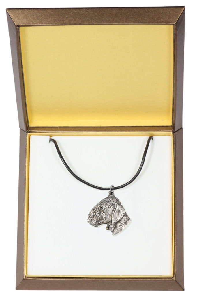 Bedlington Terrier, Rothbury Terrier - naszyjnik z psem w pudełku prezentowym, posrebrzany medalion dla fana psów, efektowna zawieszka marki Art-Dog