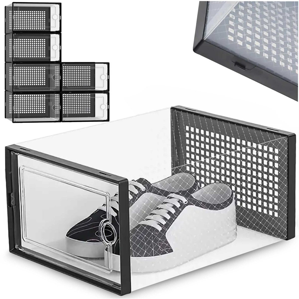 Organizer pudełko pojemnik na buty za kostke szpilki otwierany z wentylacją